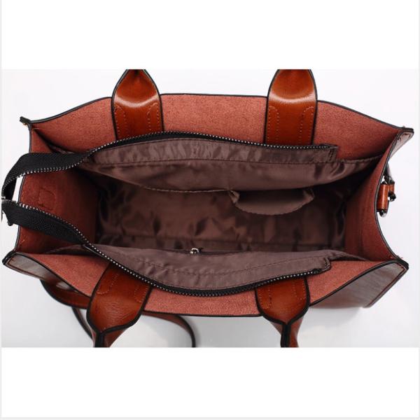 Brown Soft Tan Shoulder Pu Leather Purse Tote Bag With Zipper