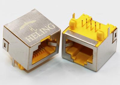 Aba modular do conector da montagem RJ45 8P8C do PWB acima do sentido da trava para a rede do LAN
