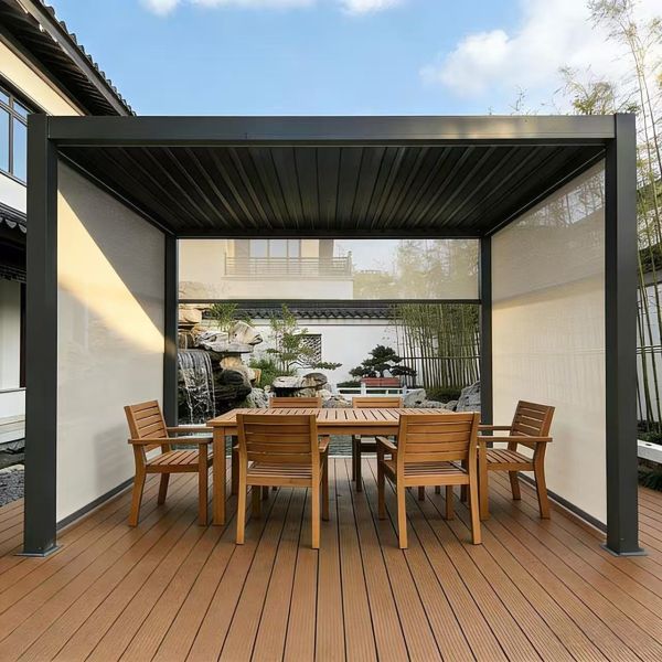 Louvered Aluminum Waterproof Eco-Friendly Powder Coated Canopy Backyard Motorized Pavilion Windproof Sunshade Pergolas Terrace
