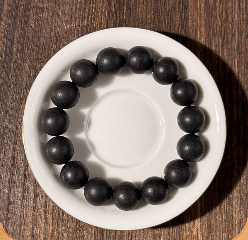 Black Ambergris Wood Prayer Beads with Hainan Agarwood for Healing Properties - Traditional Wood Beaded Bracelet