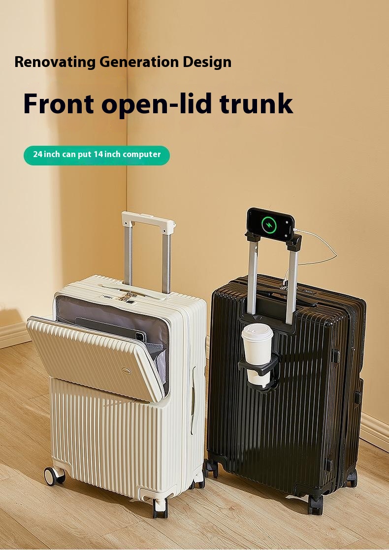 Unique Features Abs Pc Luggage Suitcase with Cup Holder Usb Charging Carry-ons Front Open Luggage Wholesale Products Luggage