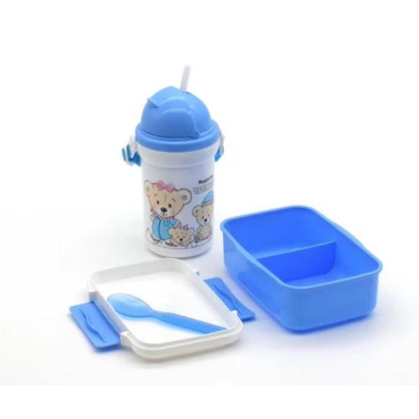 Customized Logo Acceptable Children Cartoon Lunch Box Set with 500ml Straw Kettle