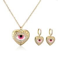 18K A PLAQUÉ les BOUCLES D'OREILLE de COEUR de DIAMANT de CHARME d'OEIL de DIABLE ET l'ENSEMBLE de COLLIER