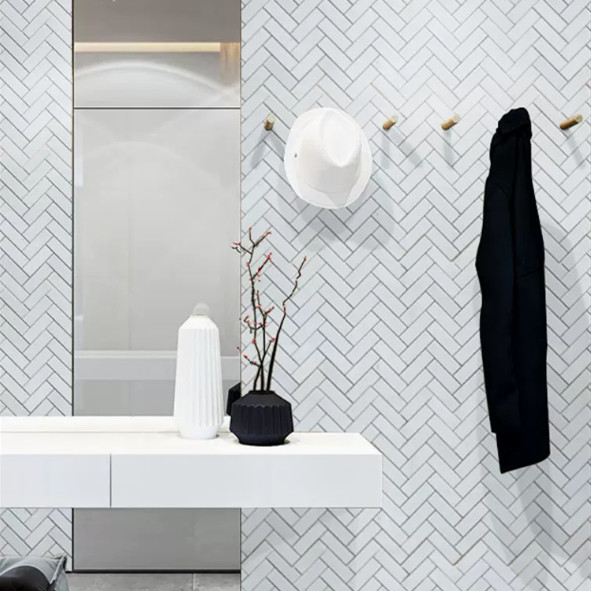 Hexagon Inlay Bianco Carrara White Grey Cream Broken Wood Marble Onyx Waterjet Floor Tiles