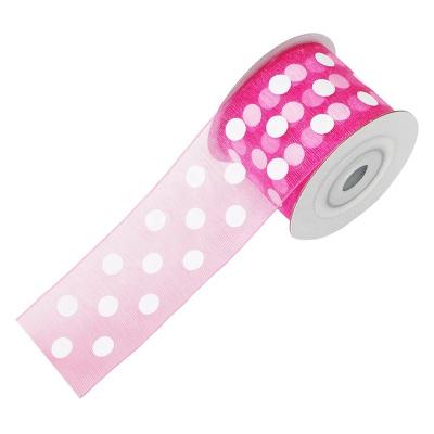 Single Face Style Custom Ribbon de Natal 3,8cm Larga Branca Polka Dot Organza Ribbon