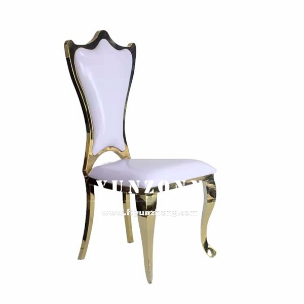 Wholesale Cheap Pricer White Pu Leather Gold Stainless Steel High Back Hotel Wedding Chair