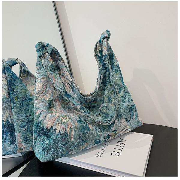 LARGE CAPACITY WOMEN'S BAG FRENCH SIMPLE CANVAS BAG OIL PAINTING NATIONAL STYLE SHOULDER BAG TOTE BUCKET BAG