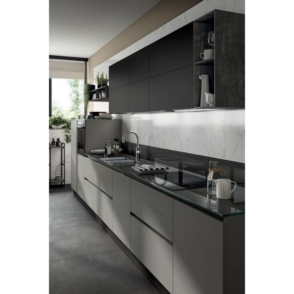 Blum Handleless Light Gray Matte Storage Cabinets for Modern Kitchen Furniture Design