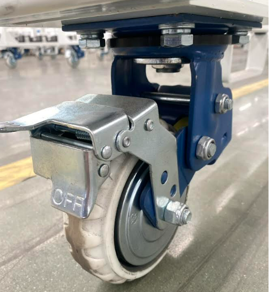 High Elasticity Pu Wind-fire Wheel Industrial Caster With Brake Dual Spring Shock-absorbing Automotive Packaging Assembly Line 
