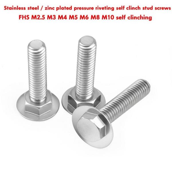 Écroues de broche auto-clincheuses en acier inoxydable / zinc revêtues de rivets sous pression FHS M2.5 M3 M4 M5 M6 M8 M10 auto-clincheuses