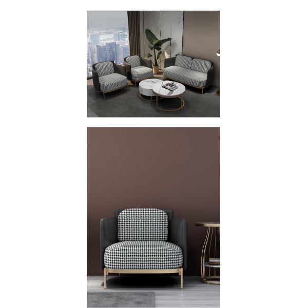 Simple Modern Small Apartment Living Room Light Luxury Houndstooth Fabric Sofa Single Hotel Negotiation Chair Leisure Lazy Sofa