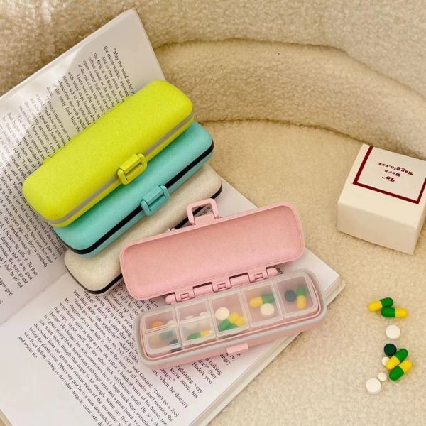 JH Medibox Customized Logo Wheat Straw Dispenser Container 7-Day Pill Box for Alzheimer Patients Medicine Case Promotion