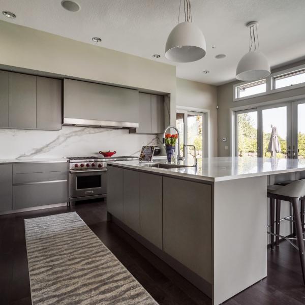 Flat Panel Lacquer Kitchen Cabinets Plywood Modern Light Grey