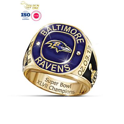 Custom Logo Sports Championship Rings Gold Plated Metal Zinc Alloy Soft Enamel