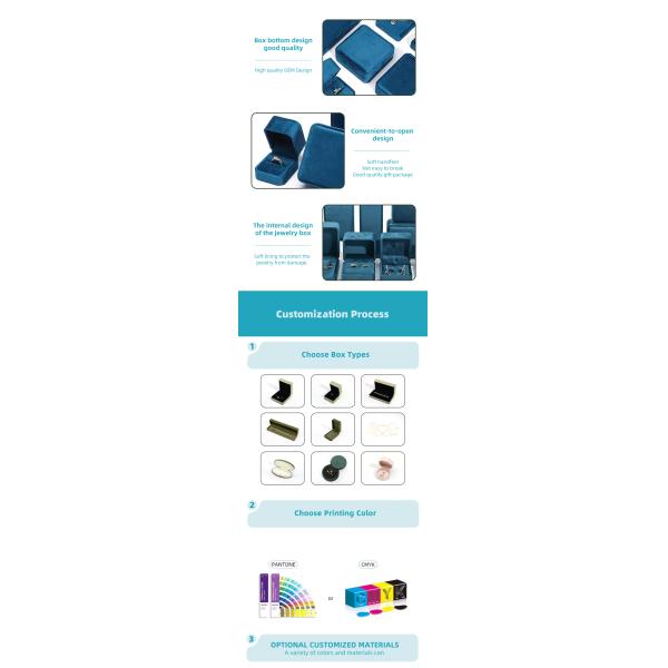 Boîte de bijoux de luxe Premium Blue Velvet Jewelry Box pour bracelet anneau boucle d'oreille