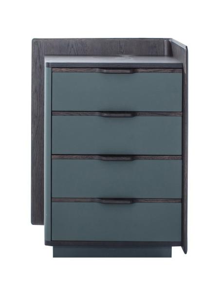 Italy design Bedroom furniture of 5 drawers cabinet in Oak wood casa with blue painting drawer panels and Tall drawer
