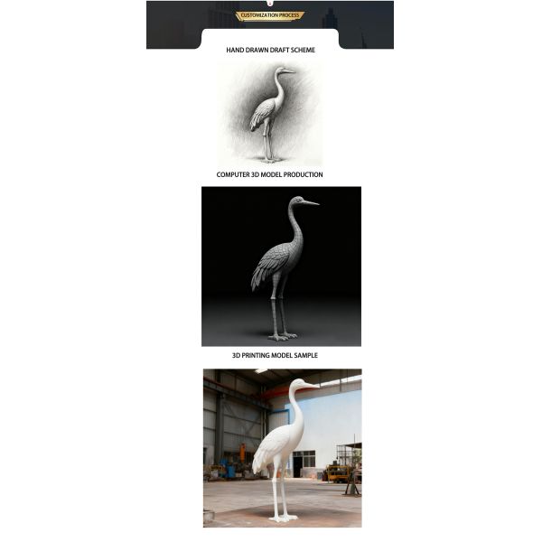 Large Retro-style Bronze Crane Sculpture for Outdoor Garden Landscape