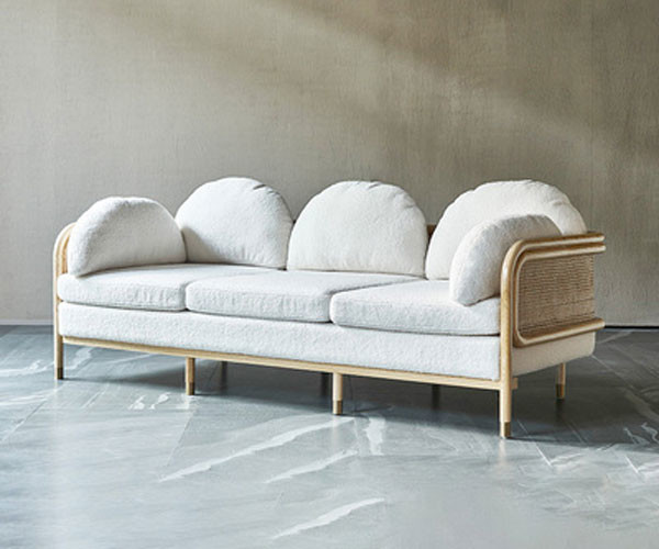 Sala de visitas de madeira Sofa Country Style Sponge Upholstery simples Teddy Fabric do Rattan