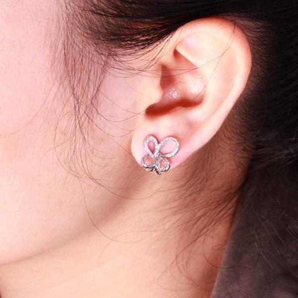 18K White Gold Butterfly Pave Diamonds Stud Earrings for Women Gift  (GDE014)