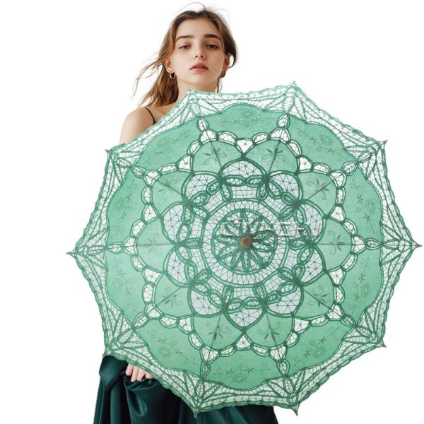Elegant Wooden handle Wedding Umbrella Lace folding wooden parasol for party supplies