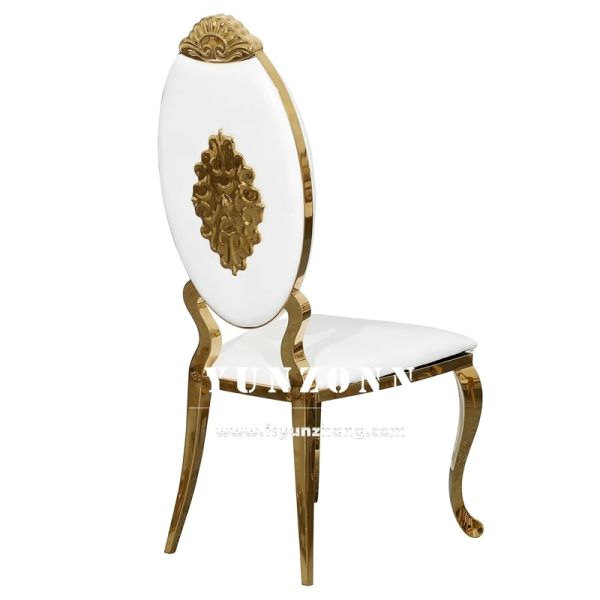 Modern Gold Stainless Steel Oval Back Chair with Leather for Dining Hall Hotel and Wedding Contemporary Style for Apartment