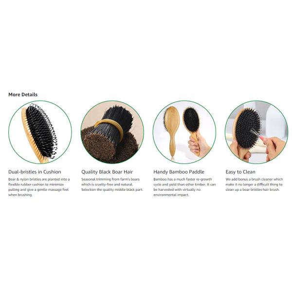 Healthy Bristle Black 23.8CM Wooden Handle Hair Brush
