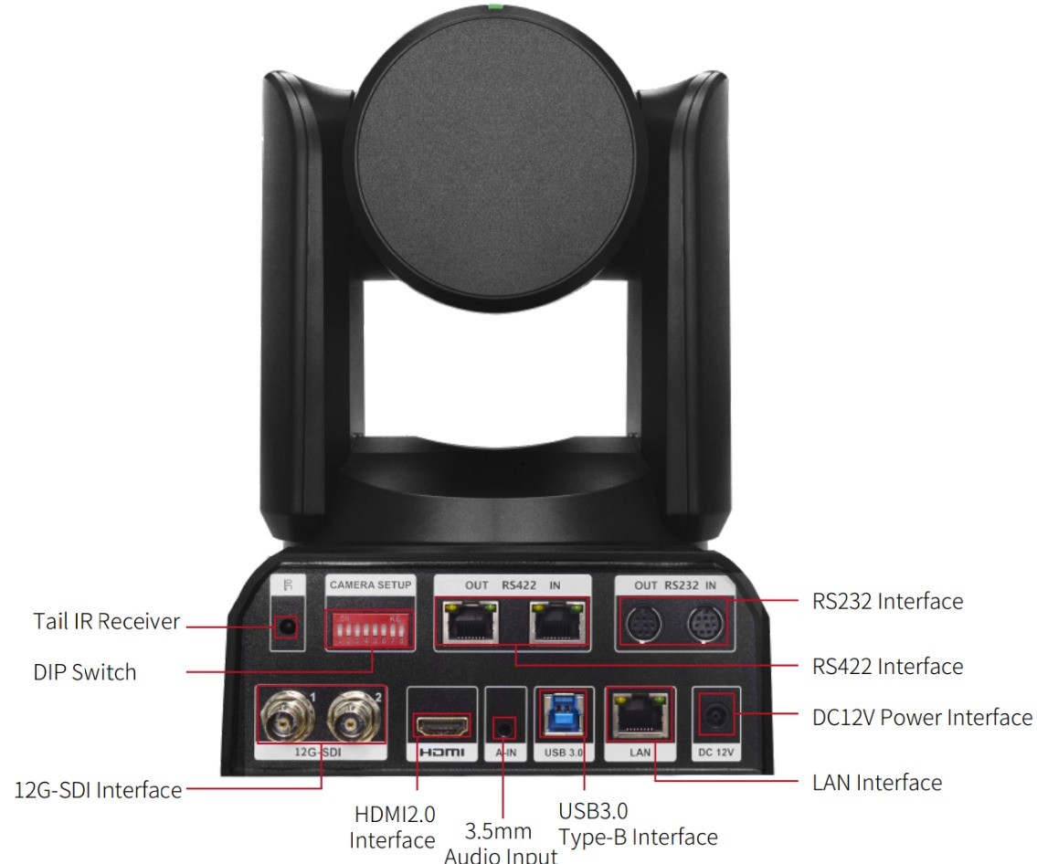 Video Output DP-UHD800 4K60 UHD NDI HX3 PoE HD-MI Dual 3G-SDI 12G-SDI IP PTZ Camera