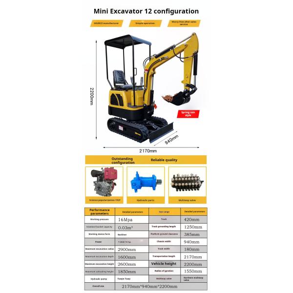 Kubota Motor Crawler Mini Excavator Transmissão hidráulica Profundidade de escavação 2350mm