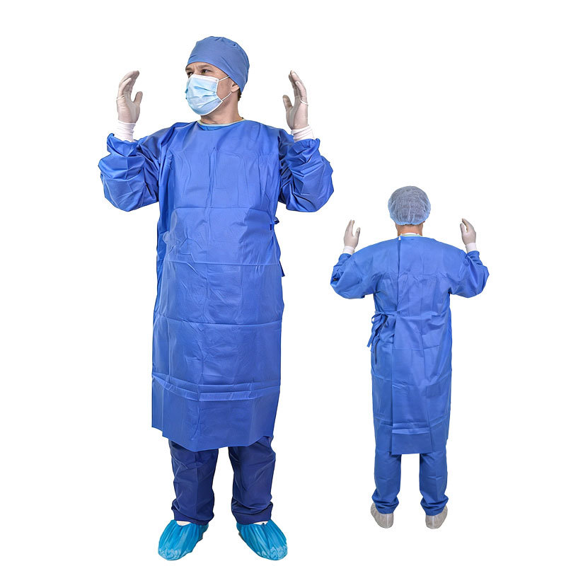 Disposable SMS Level 4 Surgical Gown with Elastic Cuffs Reinforced Seams and Absorbent Lint-Free Material