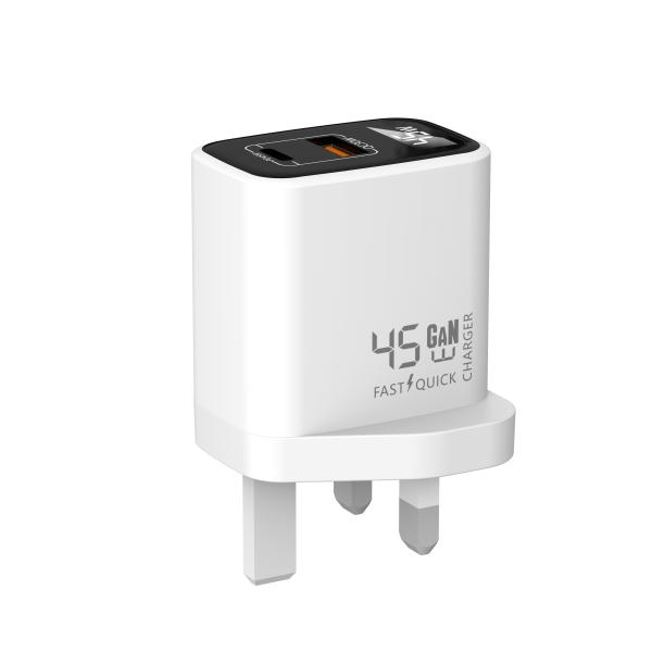 45W GaN Fast Charger with Color Display USB-C Adapter for Universal Device Charging ABS Material OEM Support Customized