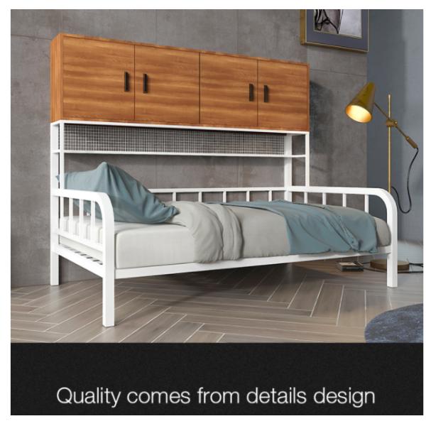 Kid's Single Dormitory Bed Loft Bunk Bed Sets with Wood Storage Boxes and Metal Frame