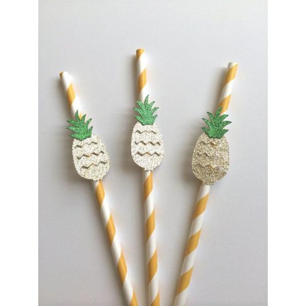 Custom Sticker Flamingo and Pineapple Pattern Paper Straws for Party Bar Accessories