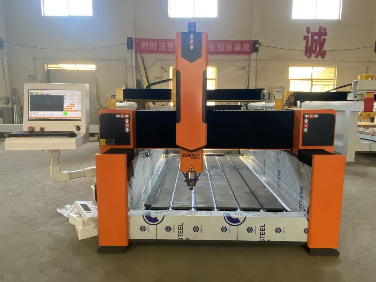 Chamfer Saw designed to combine manual operation and automatic control for cutting and precise 45 degree chamfering in stone processing