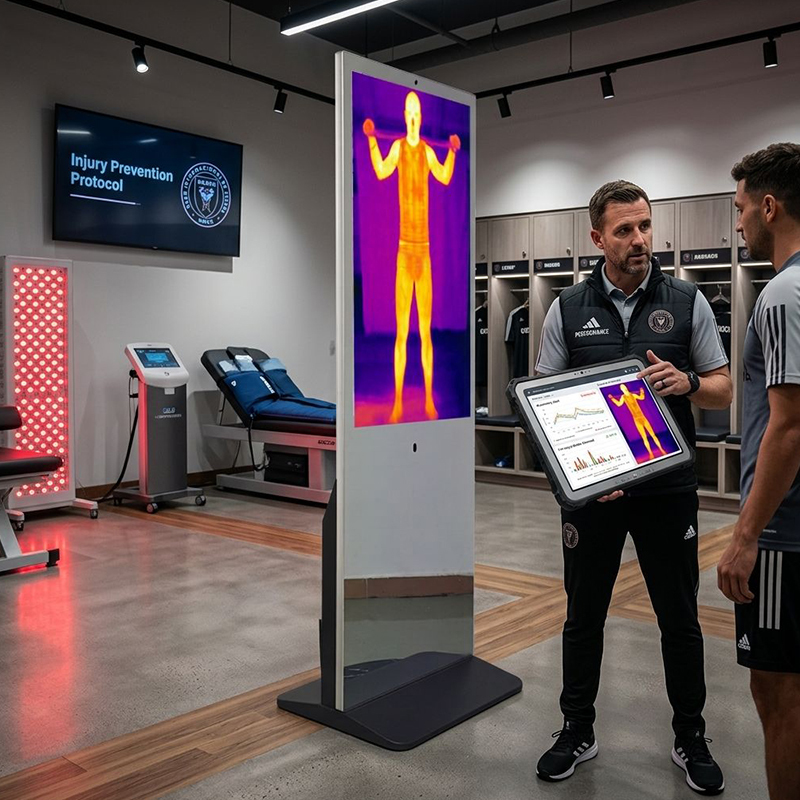 43 Inch Capacitive Touch Mirror Kiosk with Thermal Imaging Camera for Athlete Physical Assessment
