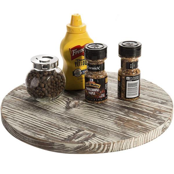 Wood Lazy Susan Turntable for Kitchen Latest Farmhouse Design Style Printed and Burned
