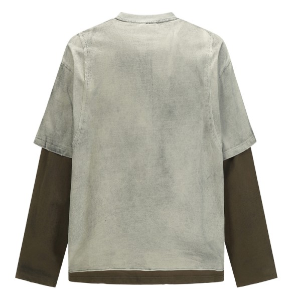 Customen Retro Washed Worn Dirty Dyed 100% Cotton Oversized Two-Piece Long-Sleeved T-shirt Letter Pattern Spring Unisex