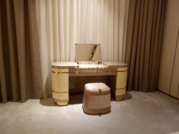 Bedroom Furniture Wooden Modern Luxury Leather Dressing Table With Mirror