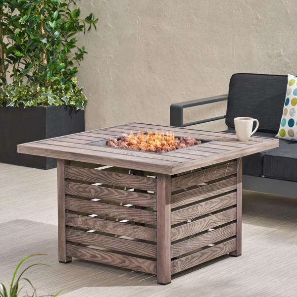 Square 50,000 BTU Iron Outdoor Propane Fire Pit Garden Patio Furniture