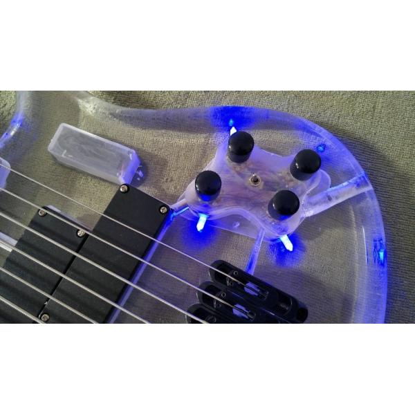 7 Strings Bass Guitar Limited Edition Clear Acrylic Body Rosewood fingerboard inlay Blue LED lamp Electric Bass Guitar
