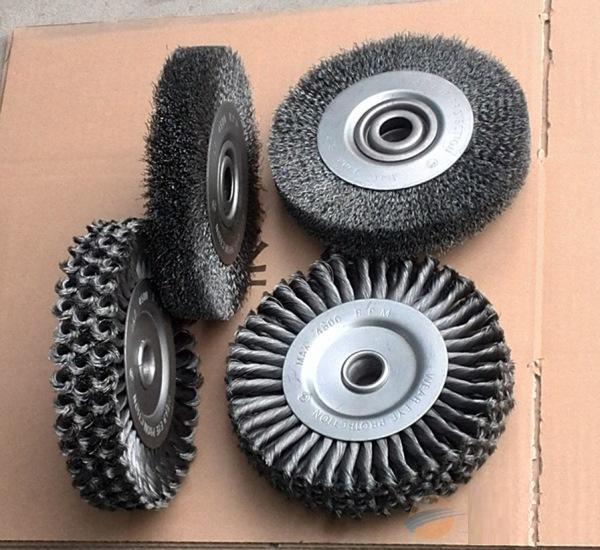 Hardened Steel Crimped Wire Wheel Brush , Bench Round Wire Brush Wheel