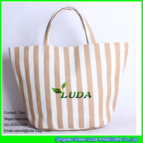 LUDA brown stripe paper straw handbag natural straw woven tote bag double handle