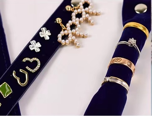 Midnight Blue Heavy Suede Jewelry Roll Organizer Jewelry Roll For Necklaces