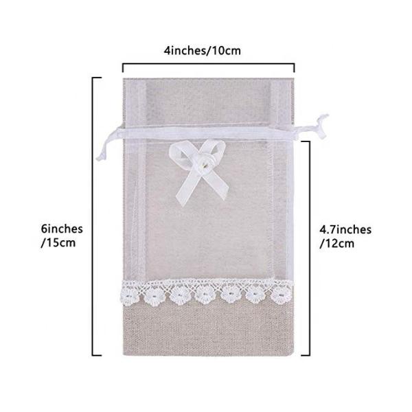 Personalised Favor Linen Pouch Bags Lace Cute Custom For Wedding Party Gift