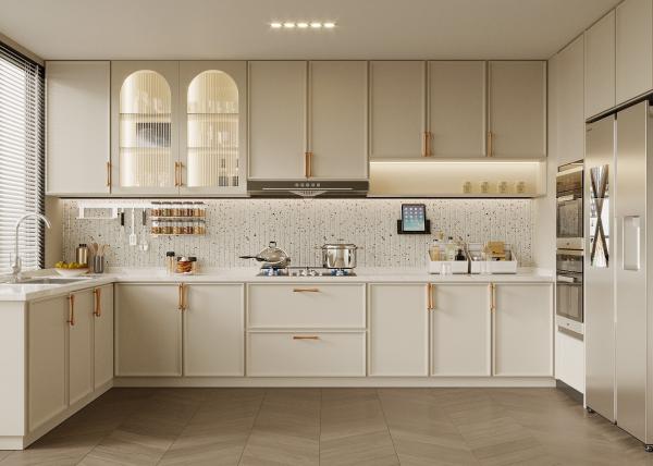 Armários personalizados Soluções de cozinha inteligente Armário de cozinha de melamina de grãos de madeira