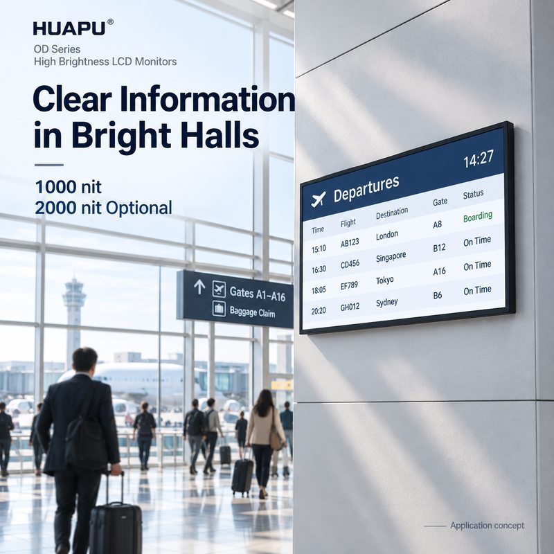 55 Inch High Brightness LCD Screen 1000 Nit 2000 Nit Indoor Transit Information Display