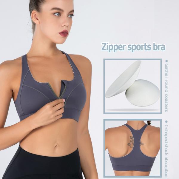 Full Cup Front Zipper Sports Bra Shockproof Fitness High Strength