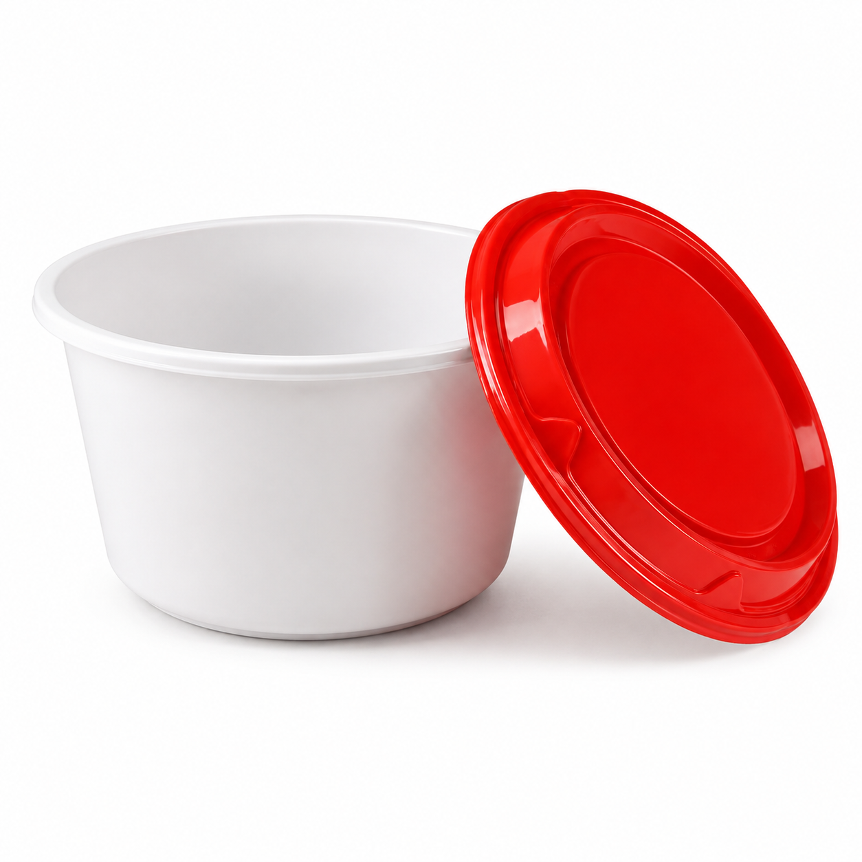 1508ml Extra Deep White PP Disposable Catering Soup Bowl Red Lids for Large Portions