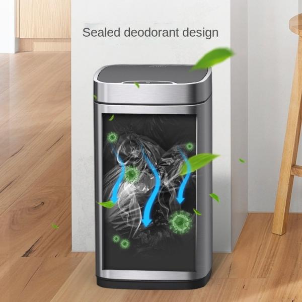 Living Room Light Luxury Smart Kitchen Household Bathroom sealed Stainless Steel Induction Smart  Trash Can with Lid