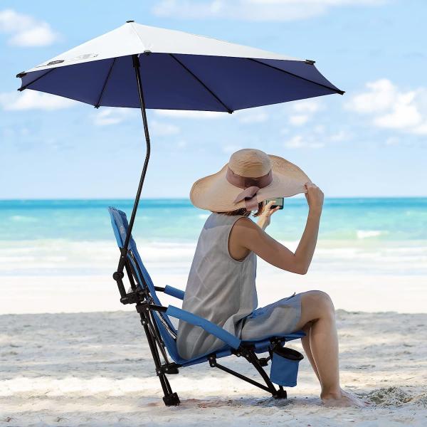 Camping Folding Chair With Umbrella, Recliner Chairs, Beach Chair Adults Camping Chair High Back with Umbrella