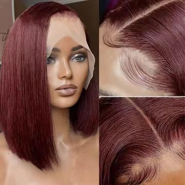 99J Short Bob Straight Human Hair Lace Closure Wig Transparent 13X4 Lace Frontal Wig
